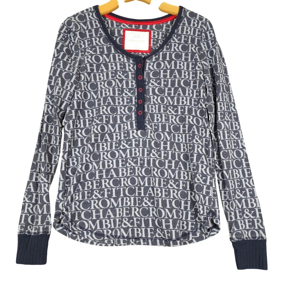 Abercrombie Fitch Sleepwear Henley Long Sleeve All Over Logo Print Womens L